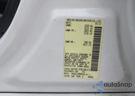 2013 Nissan Altima 2.5 S из США, поврежденный, VIN 1N4AL3AP2DC291815